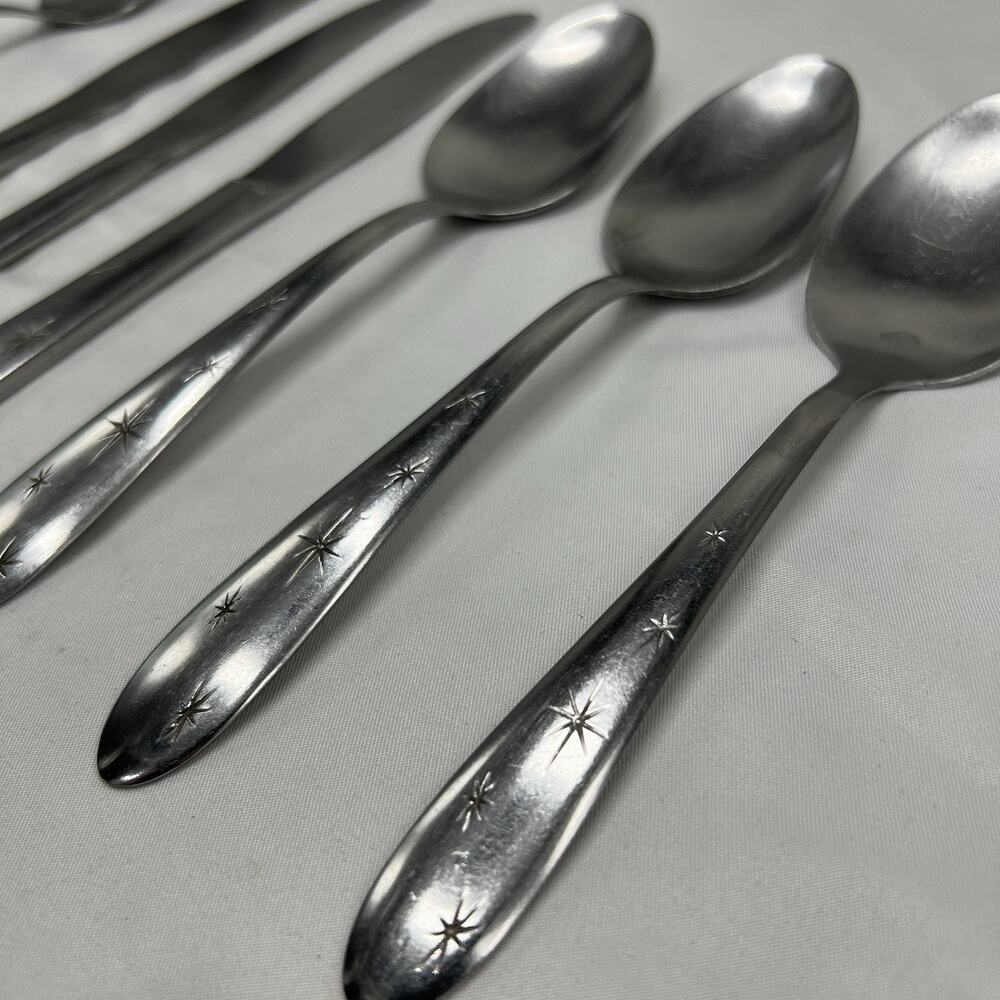 MARCREST atomic Starburst Flatware 3 Tablespoons, 3 Knives, 1 Teaspoon VTG MCM